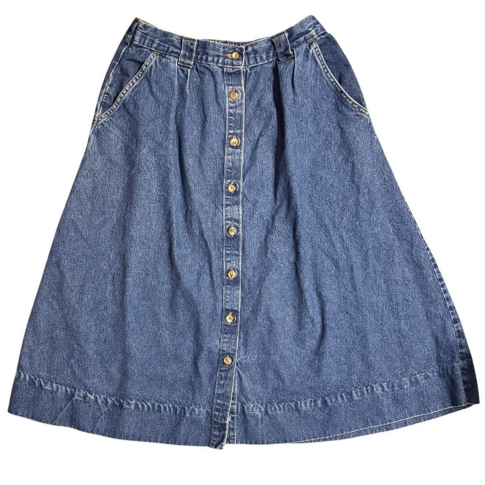 Vintage Y2K Vivaldi Denim Maxi Skirt Size 12 Blue A-Line Button Front Boho Gypsy